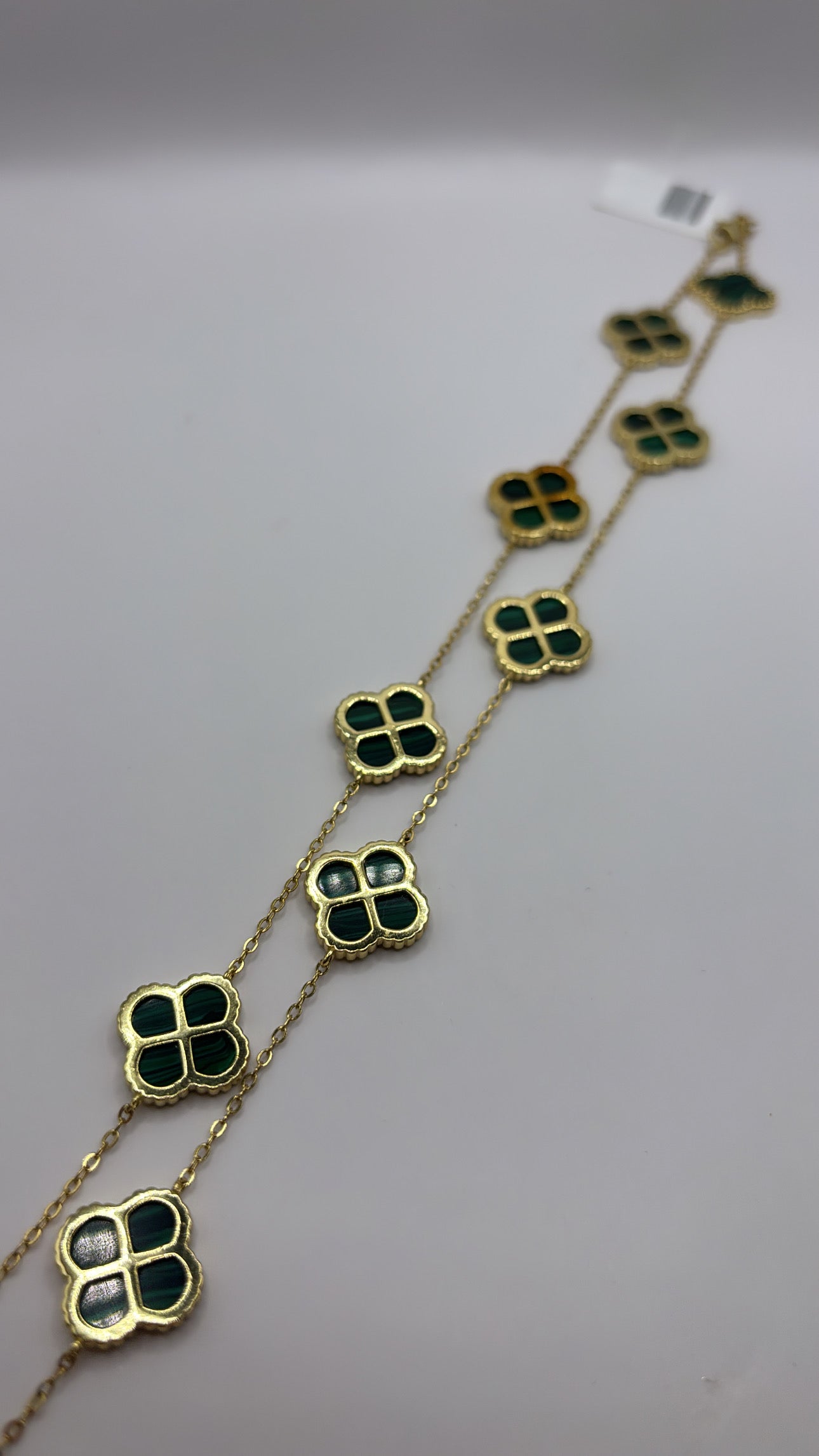 Green clover woman necklace silver over gold