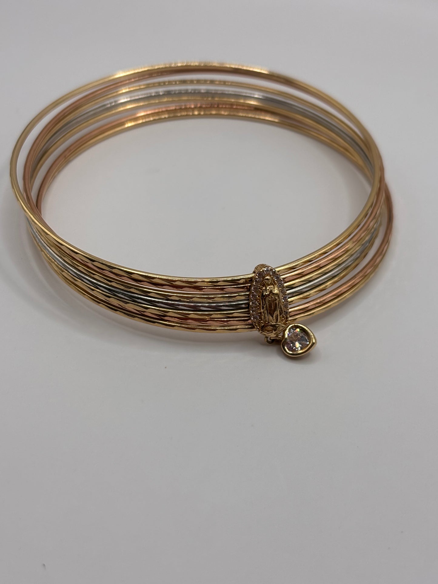 14K Three-Tone Gold Rosary Bracelet – Elegant Tri-Color Design with CZ Charm