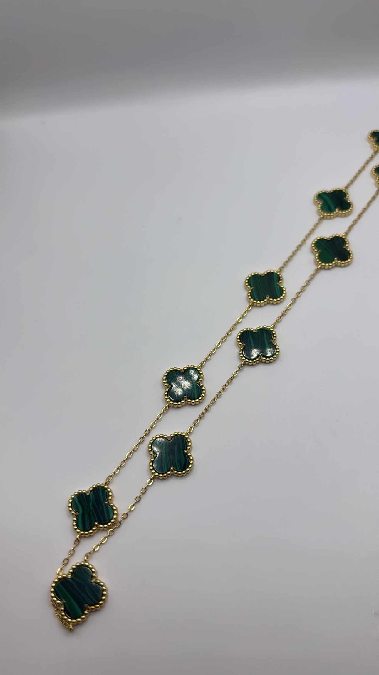Green clover woman necklace silver over gold