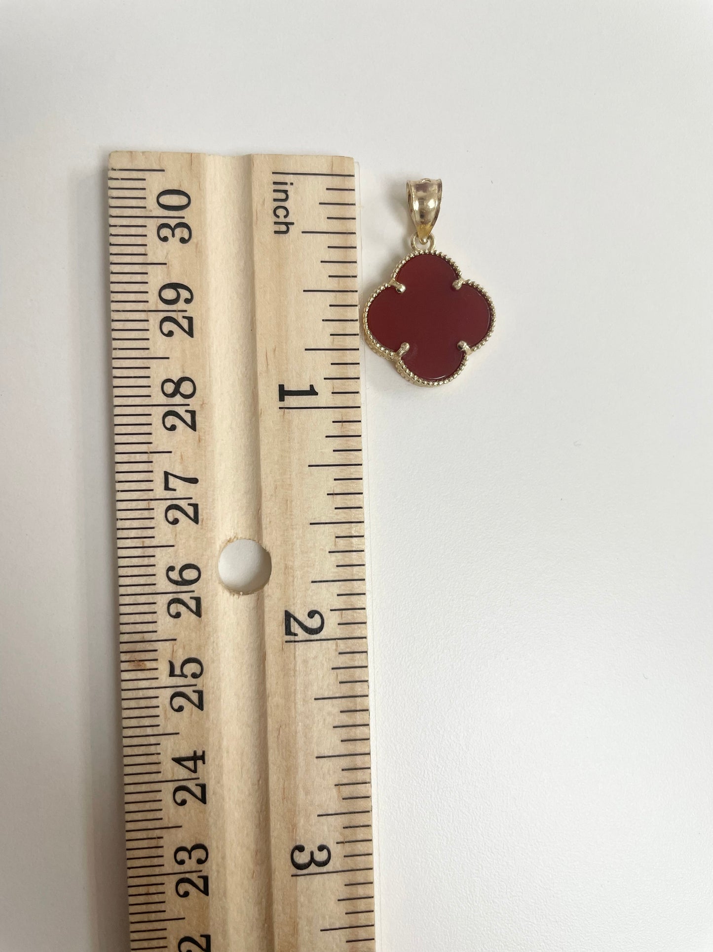 14K Jumbo Clover Pendant with Red Stone
