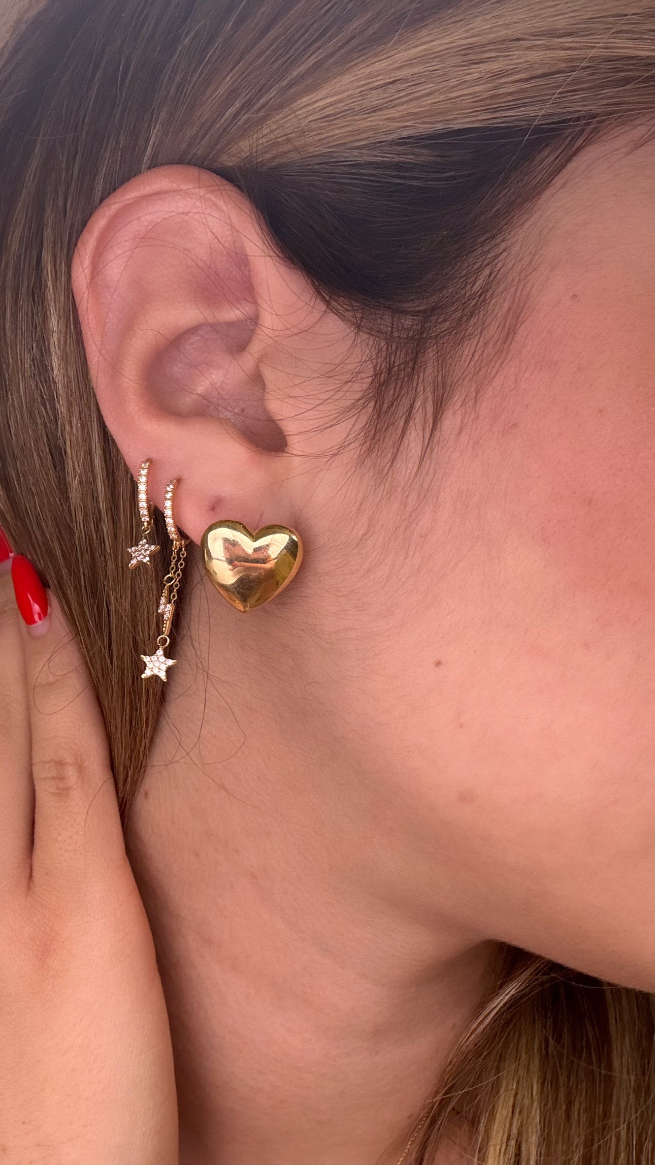 Puff heart earrings 14k