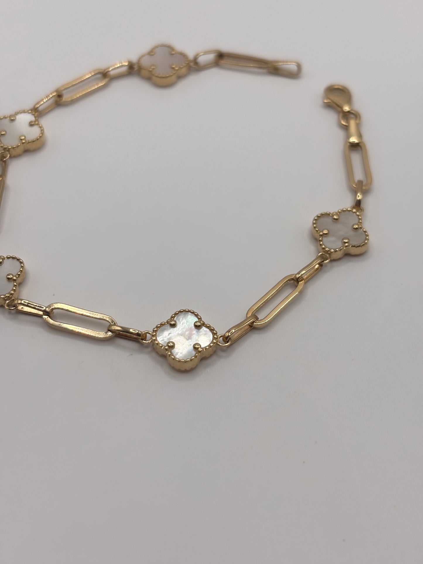 Paperclip mother of pears bracelet 14k