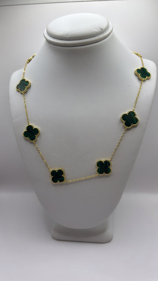 Green clover woman necklace silver over gold