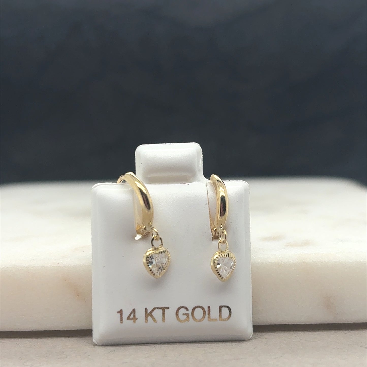 14k heart charm huggie