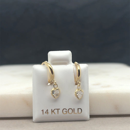 14k heart charm huggie