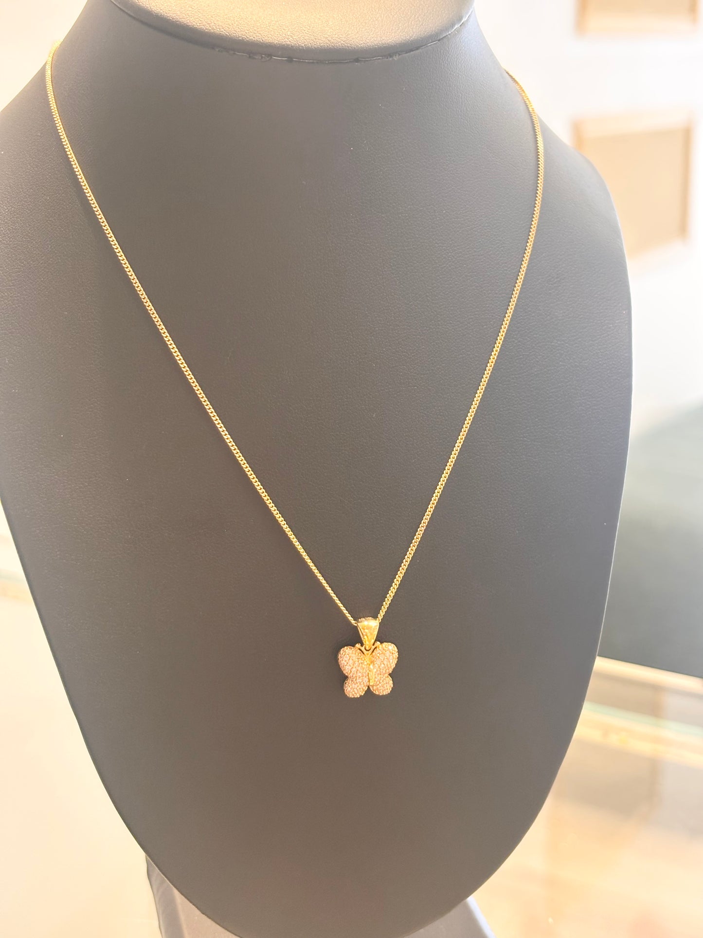 14k Cuban necklaces with butterfly pendant
