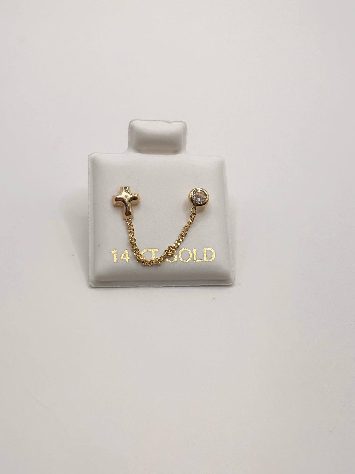 Double ears with chain earrings 14k