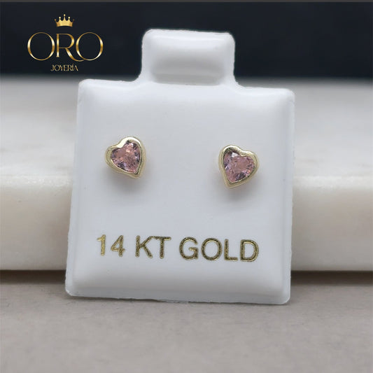 14k pink heart earrings