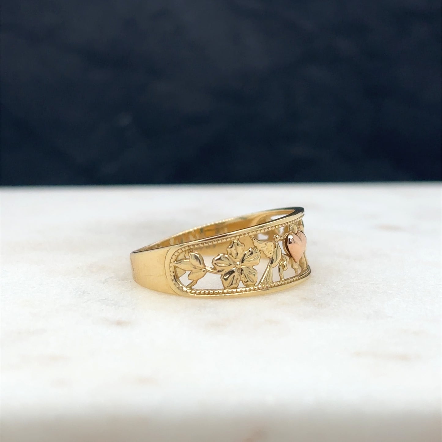 14K Gold Floral Heart Ring