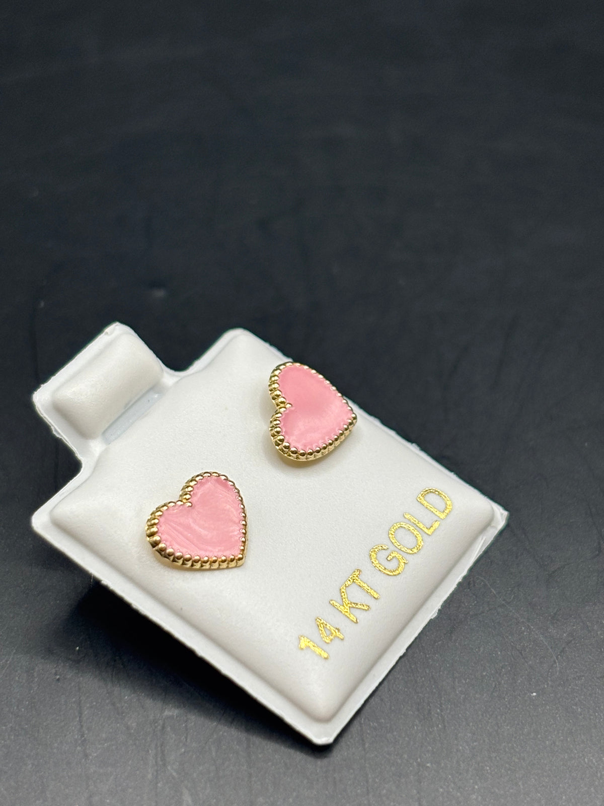 14k pink heart baby earrings