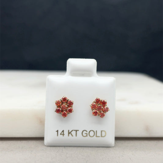14k red flowers earrings