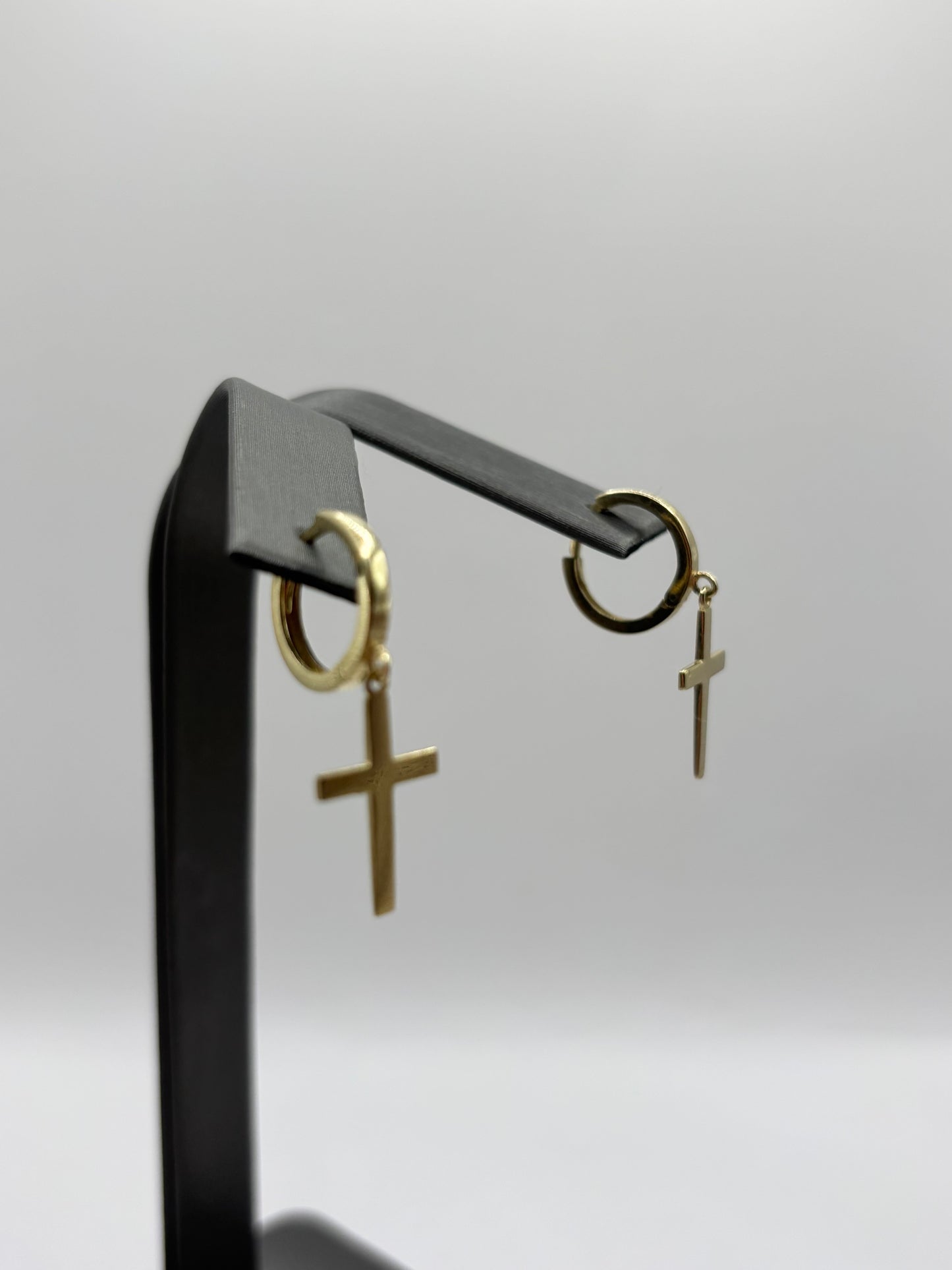 14k gold cross drop hoops