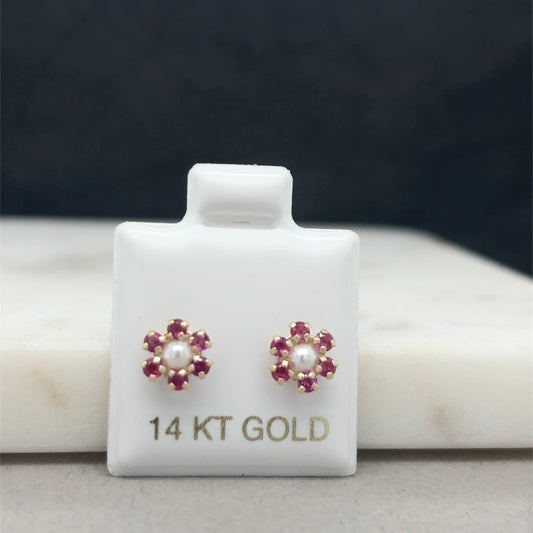 14K Gold Pearl Blossom Earrings