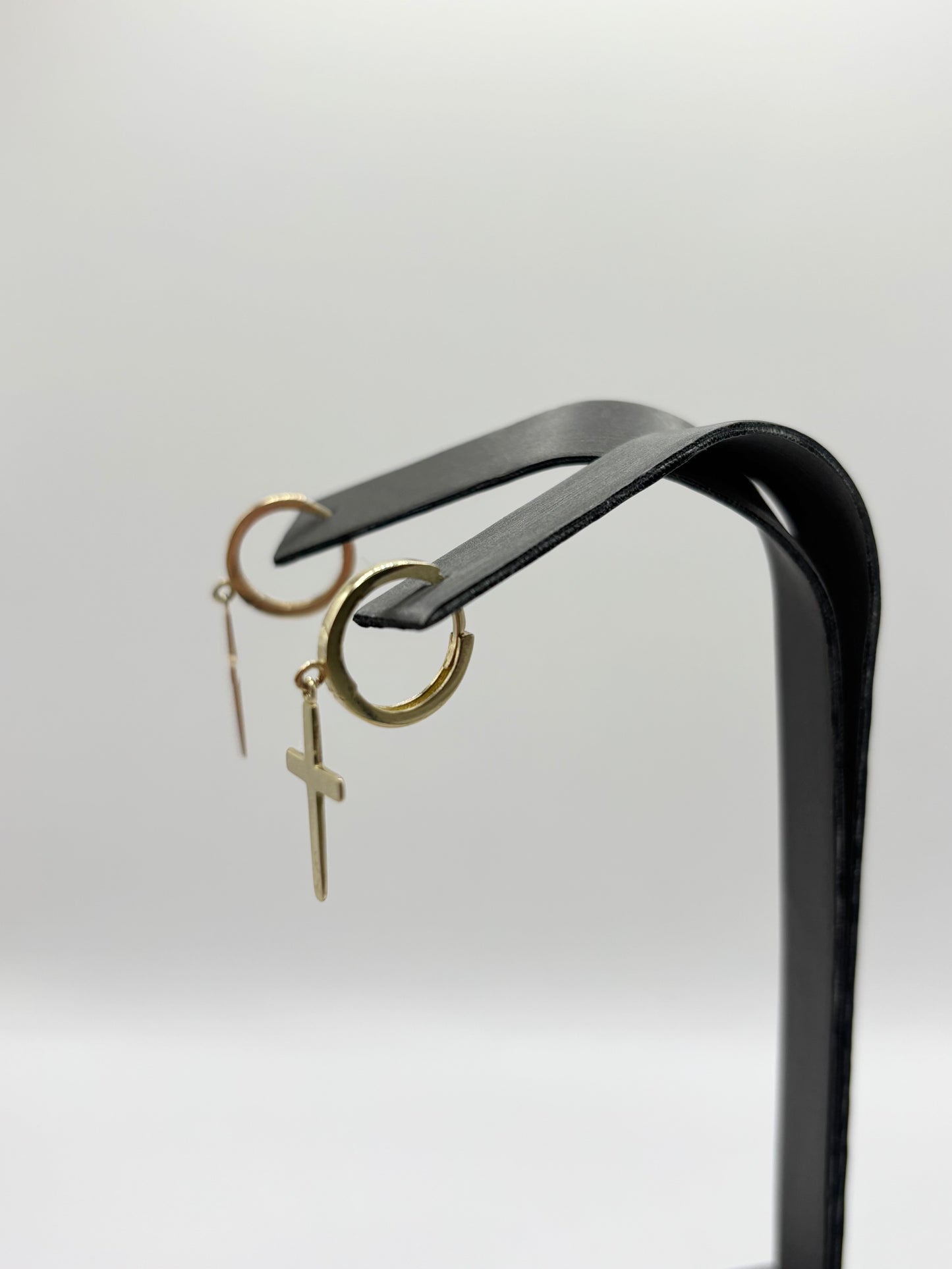 14k gold cross drop hoops