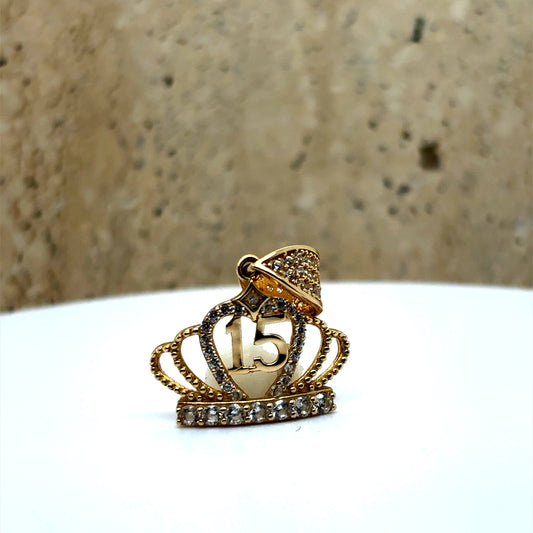 14K Gold Sweet 15 Crown Pendant