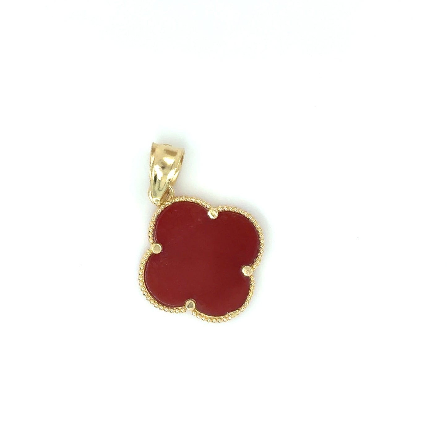 14K Jumbo Clover Pendant with Red Stone