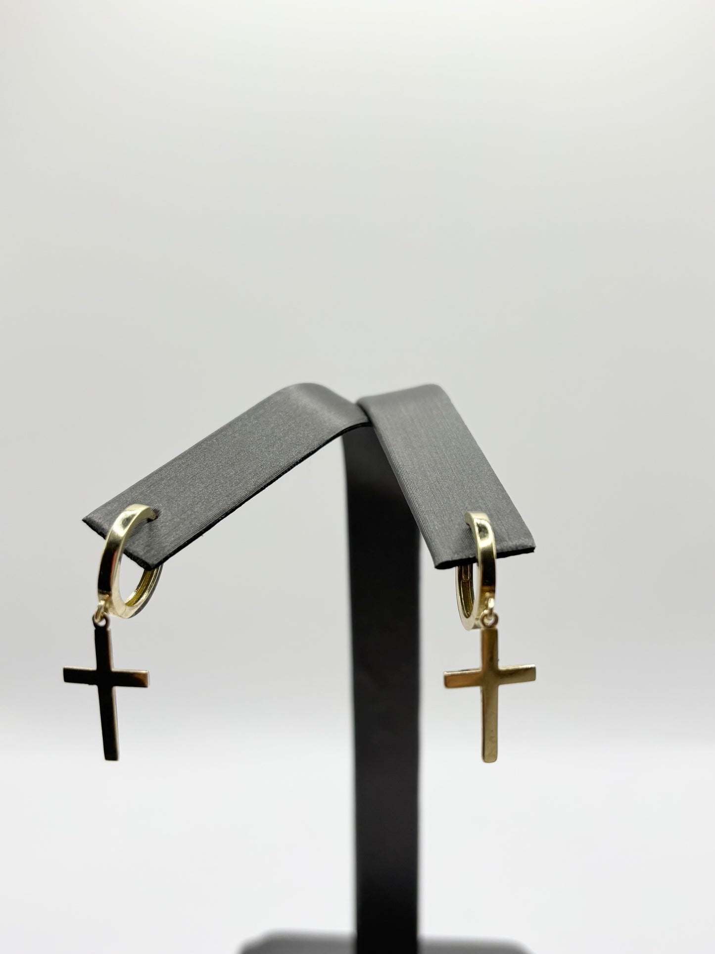 14k gold cross drop hoops