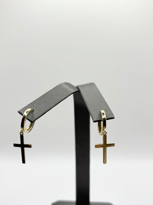 14k gold cross drop hoops