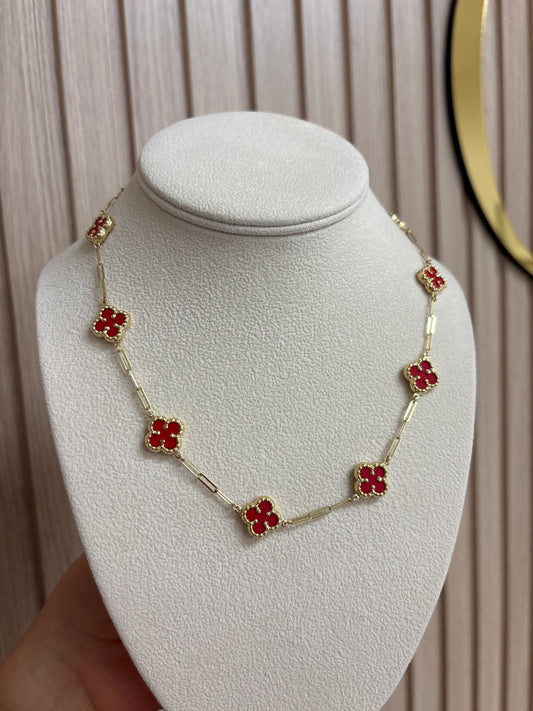 Red flower necklace 14k