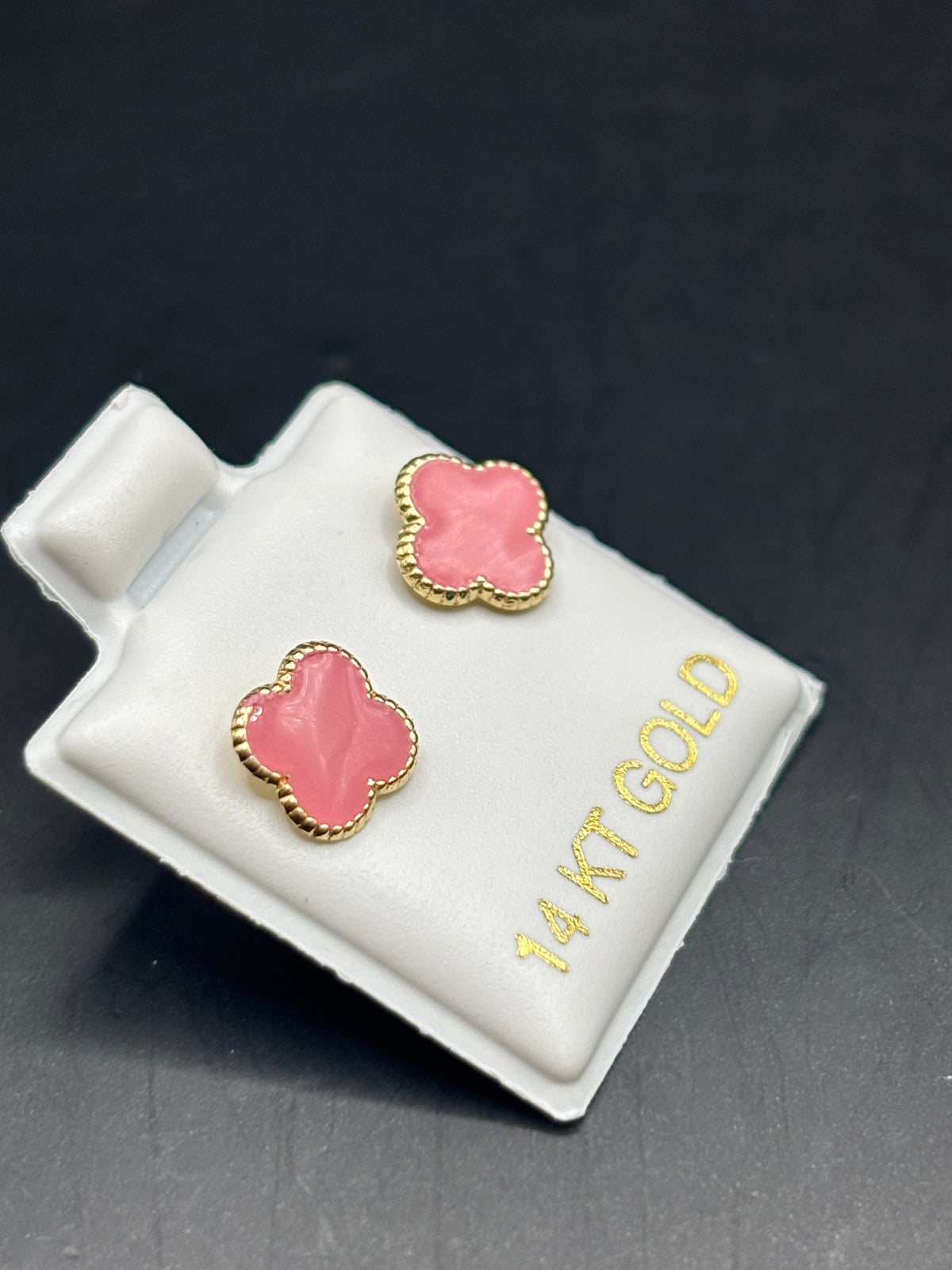 14k pink flower baby earrings