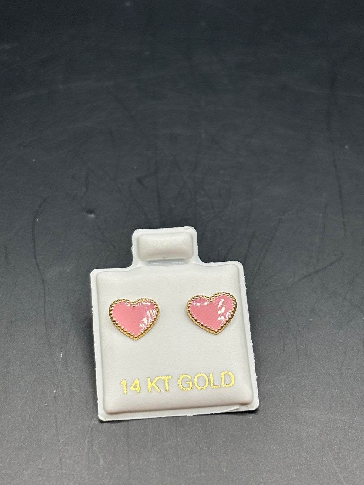 14k pink heart baby earrings