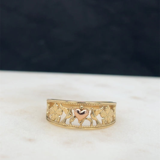 14K Gold Floral Heart Ring