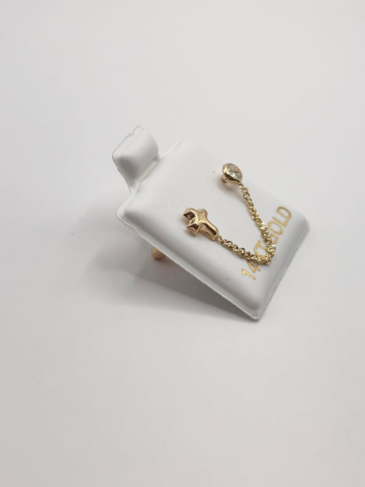 Double ears with chain earrings 14k