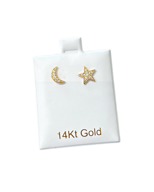 Moon and star earrings 14k