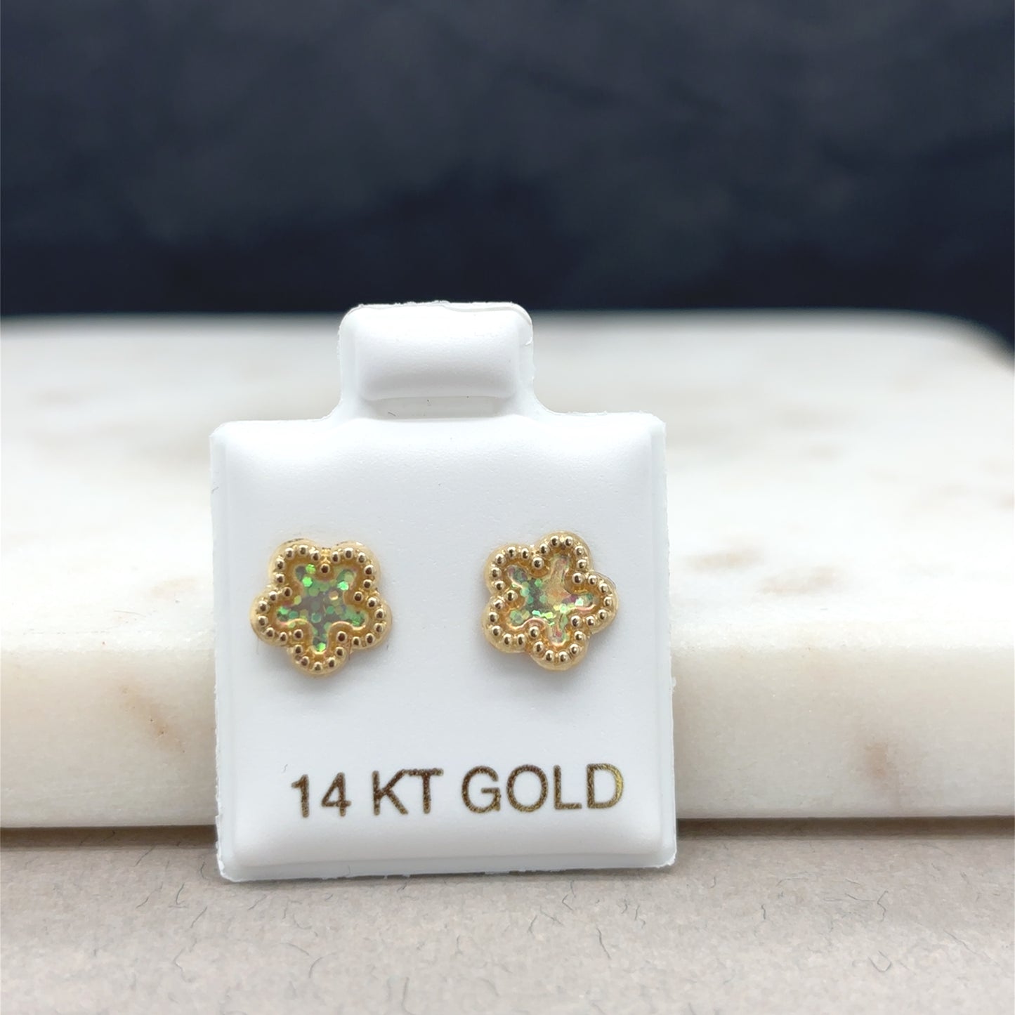 14K Gold Flower Opal Earrings