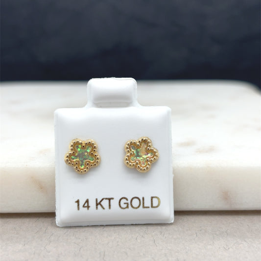 14K Gold Flower Opal Earrings