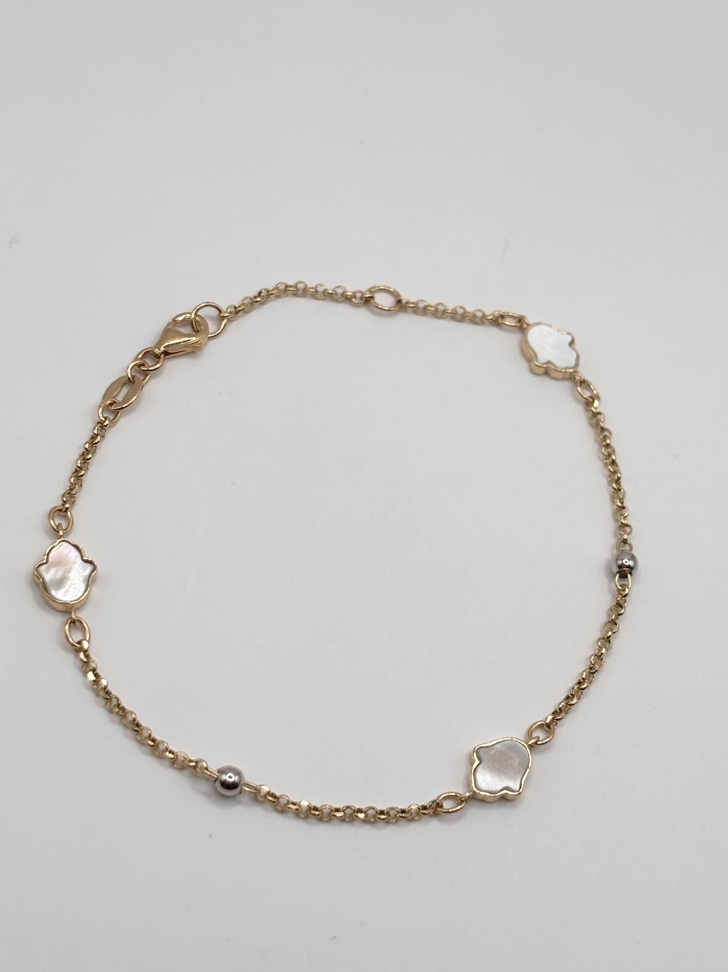 14k mano de fatima of mother of pearl