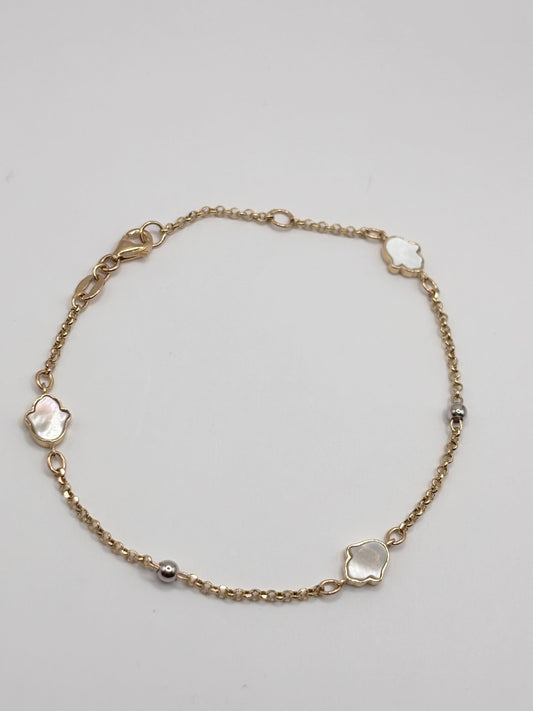 14k mano de fatima of mother of pearl
