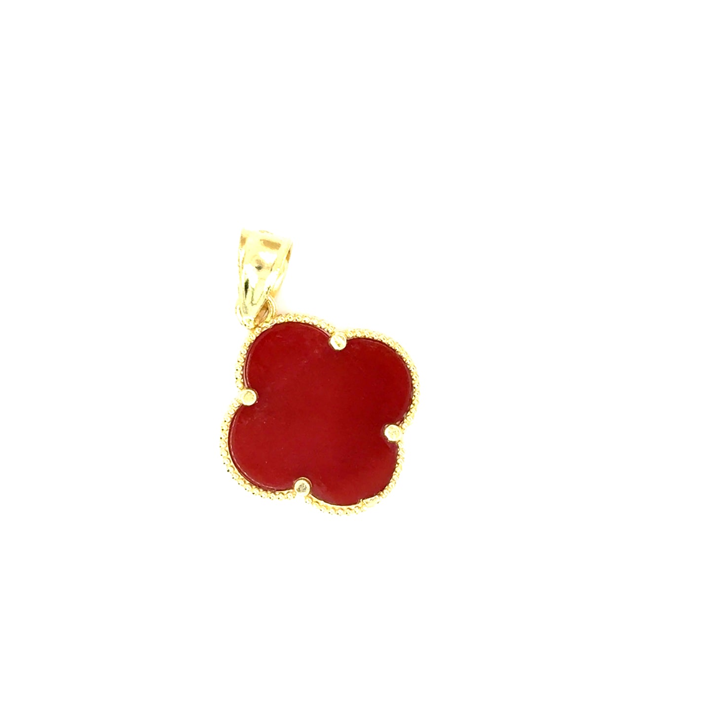 14K Jumbo Clover Pendant with Red Stone