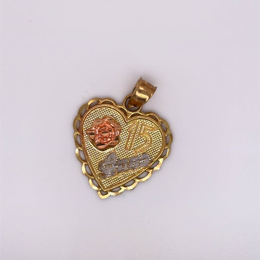 10K Gold Sweet 15 Heart Pendant