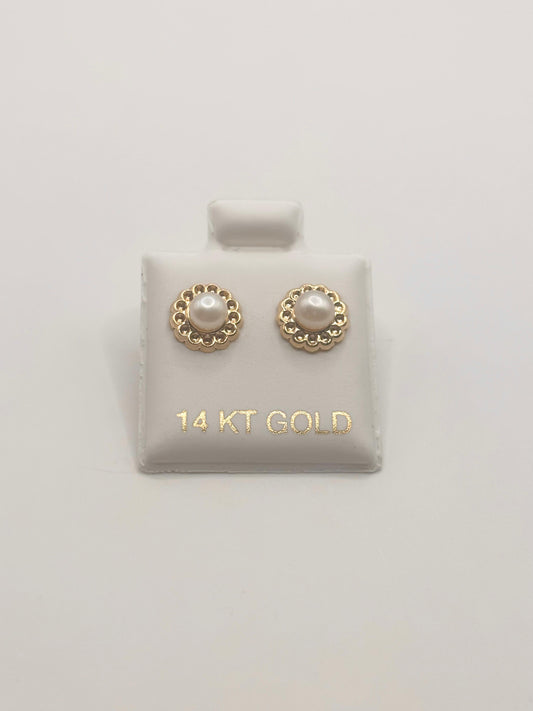 14k flower pearls earrings