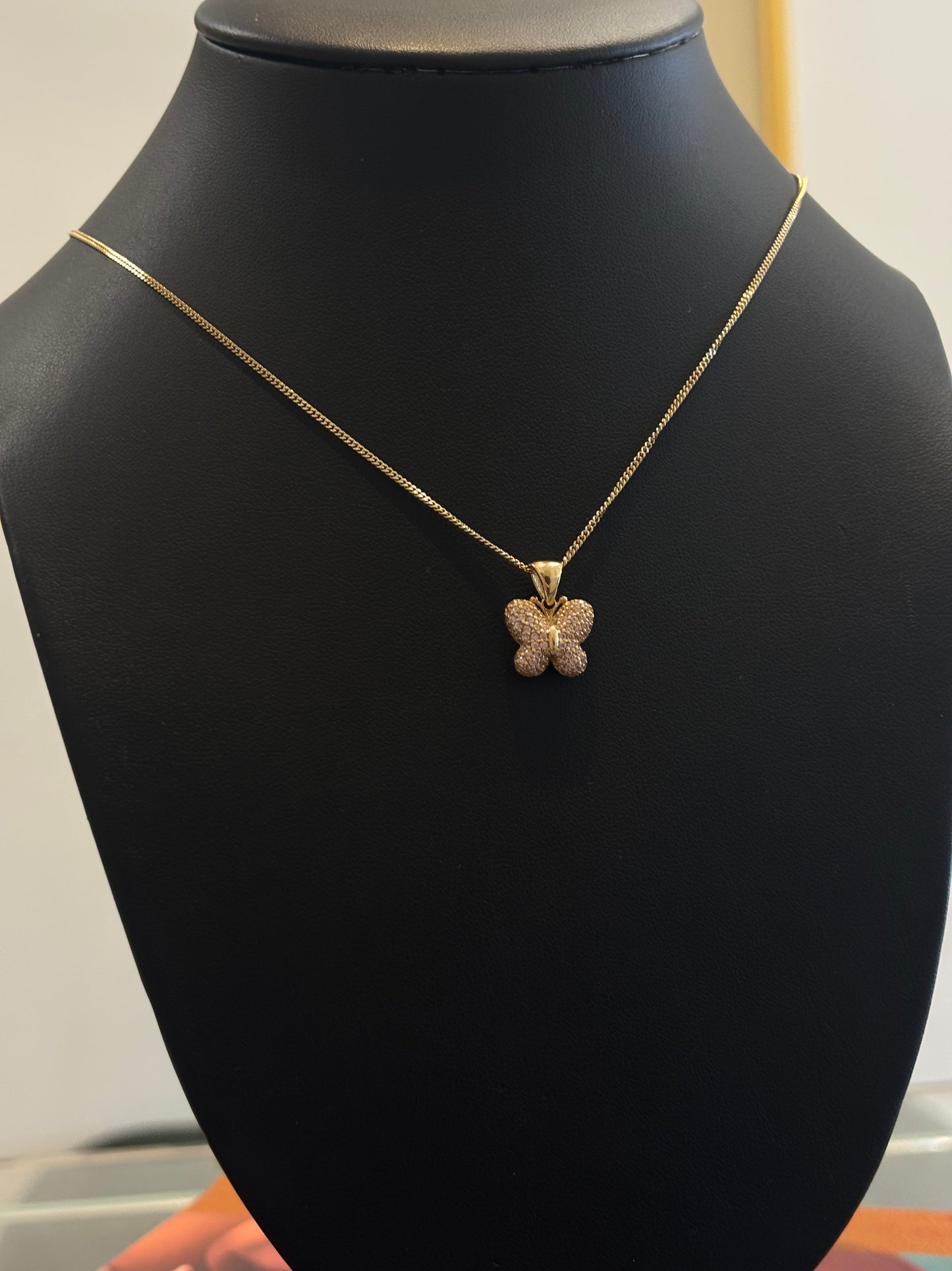 14k Cuban necklaces with butterfly pendant