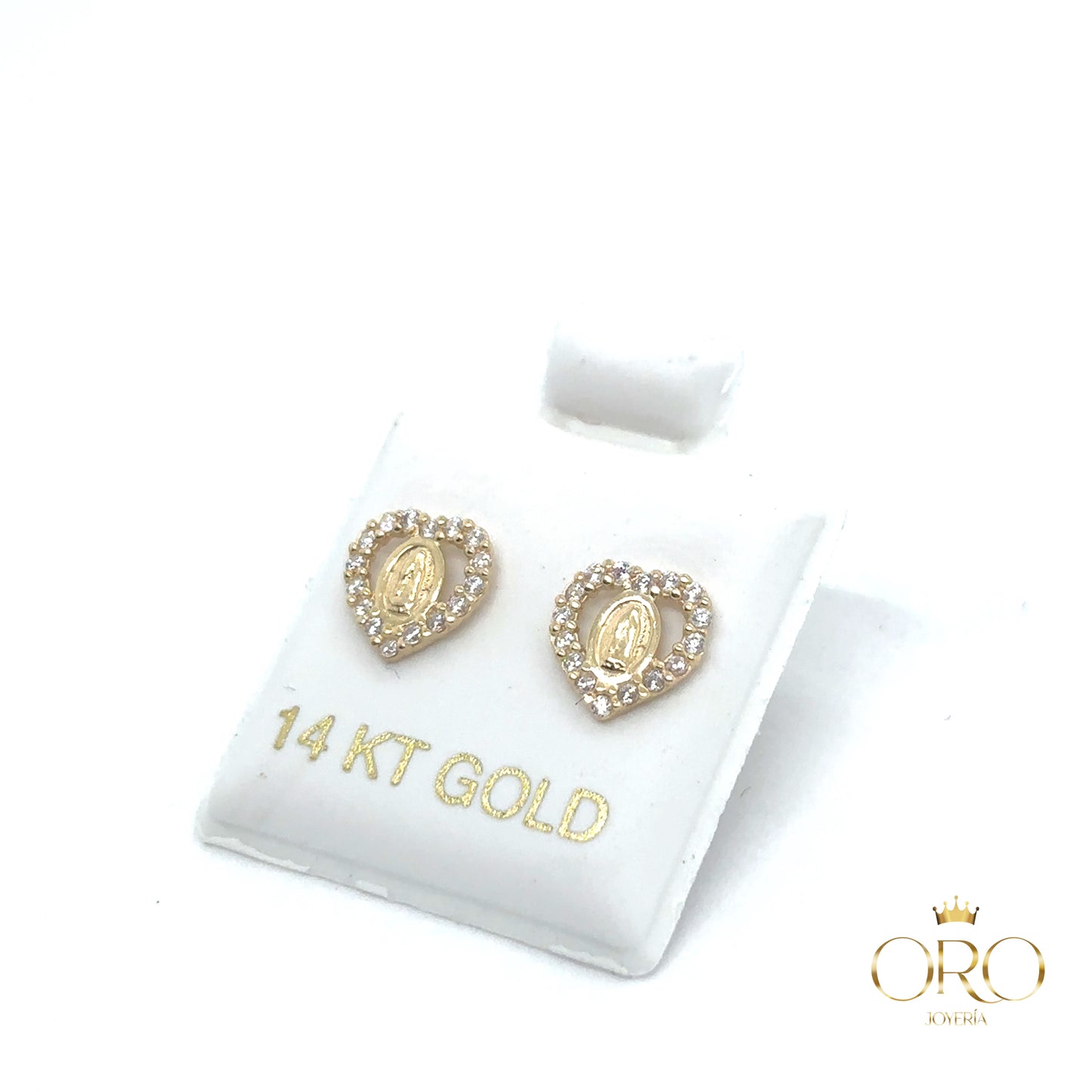 Virgencita heart earrings 14k