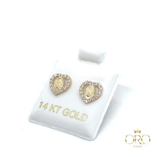 Virgencita heart earrings 14k