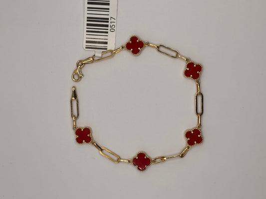 Bracelet red flower paper clip 14k