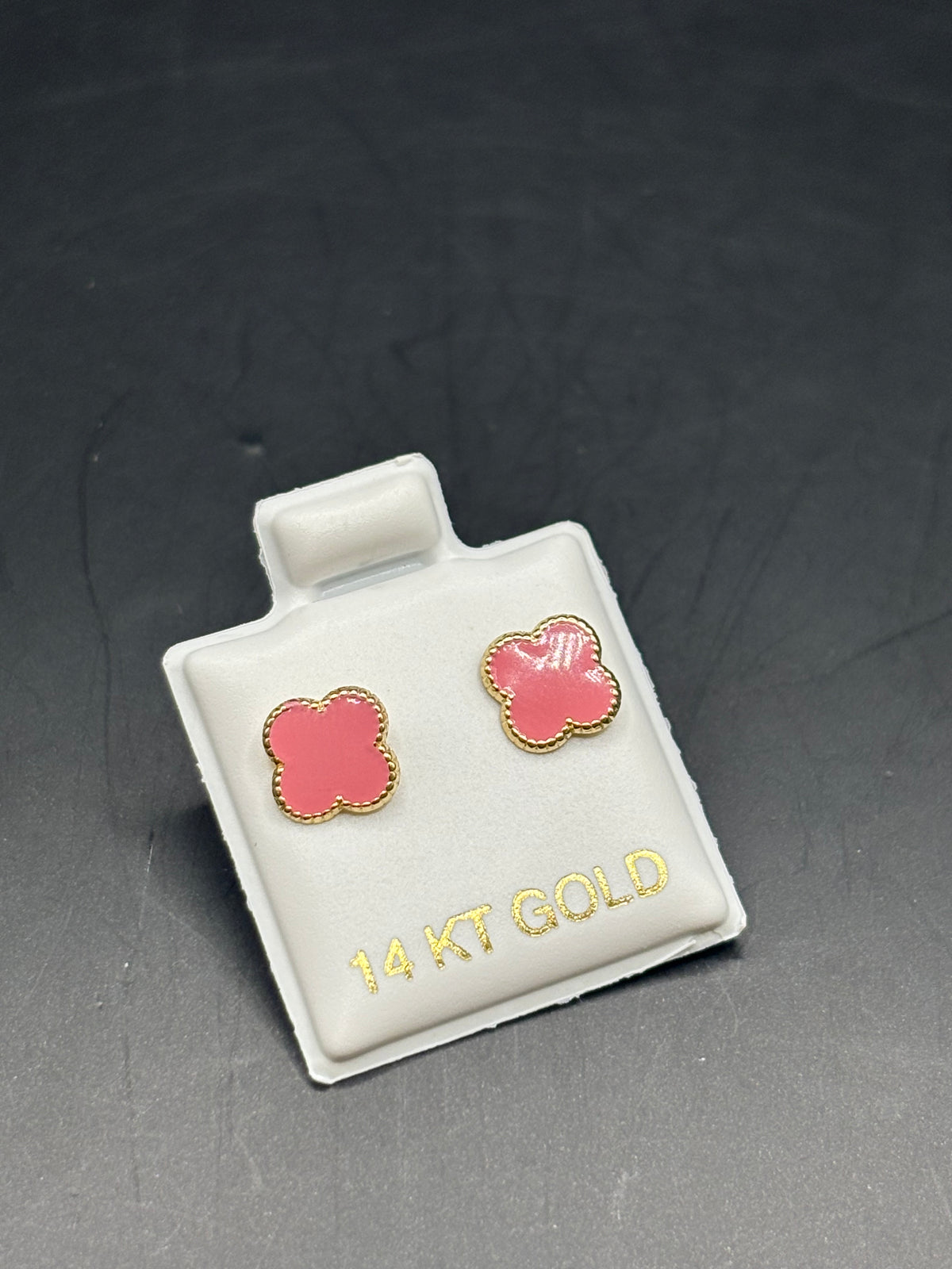 14k pink flower baby earrings