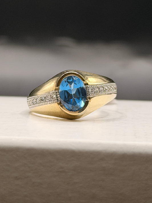10k men ring blue gemstone