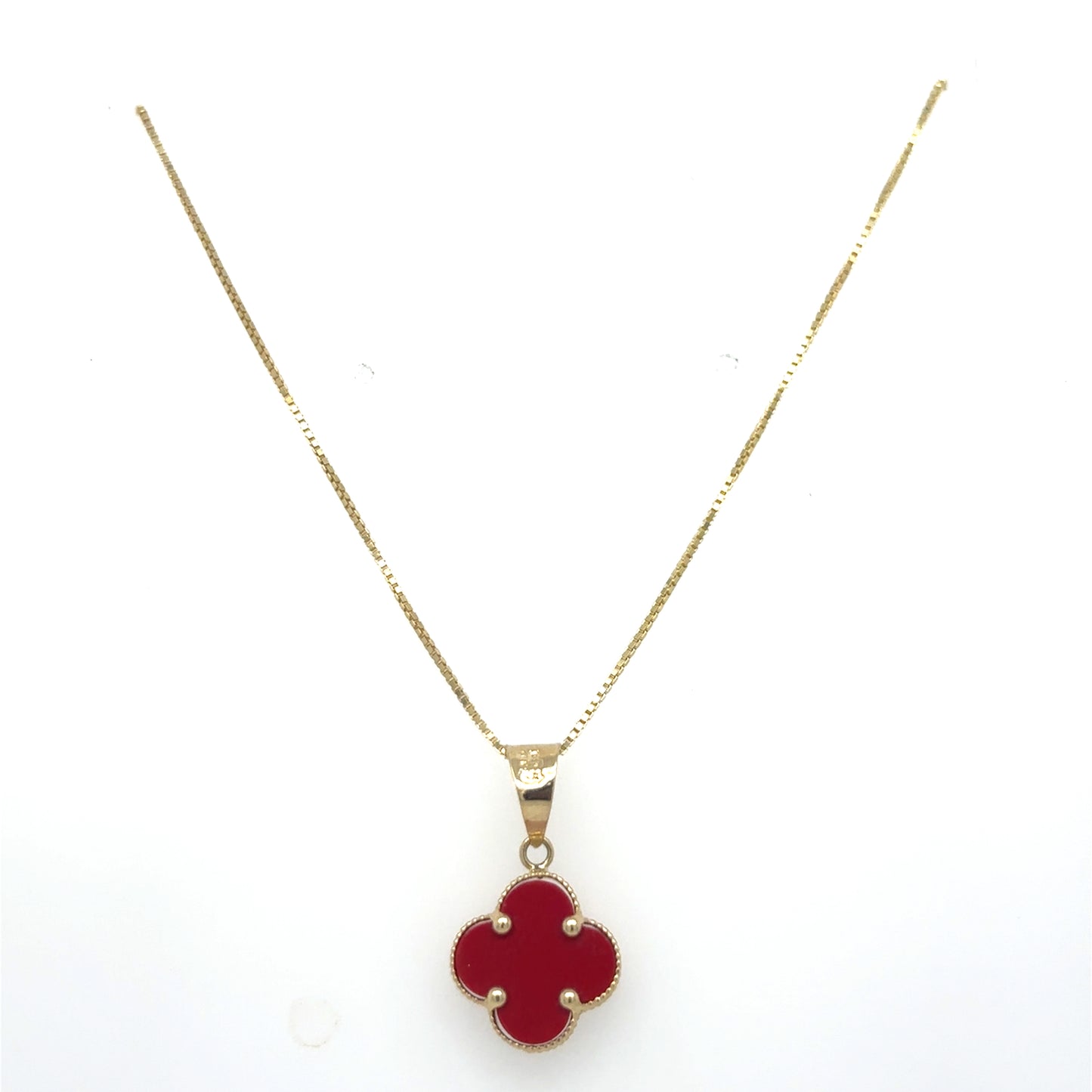 Red clover pendant medium with chain 14k