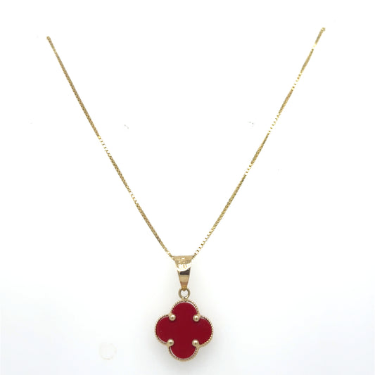 Red clover pendant medium with chain 14k