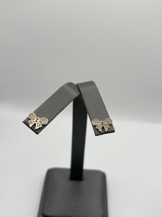 10k bowtie earrings with zirconia
