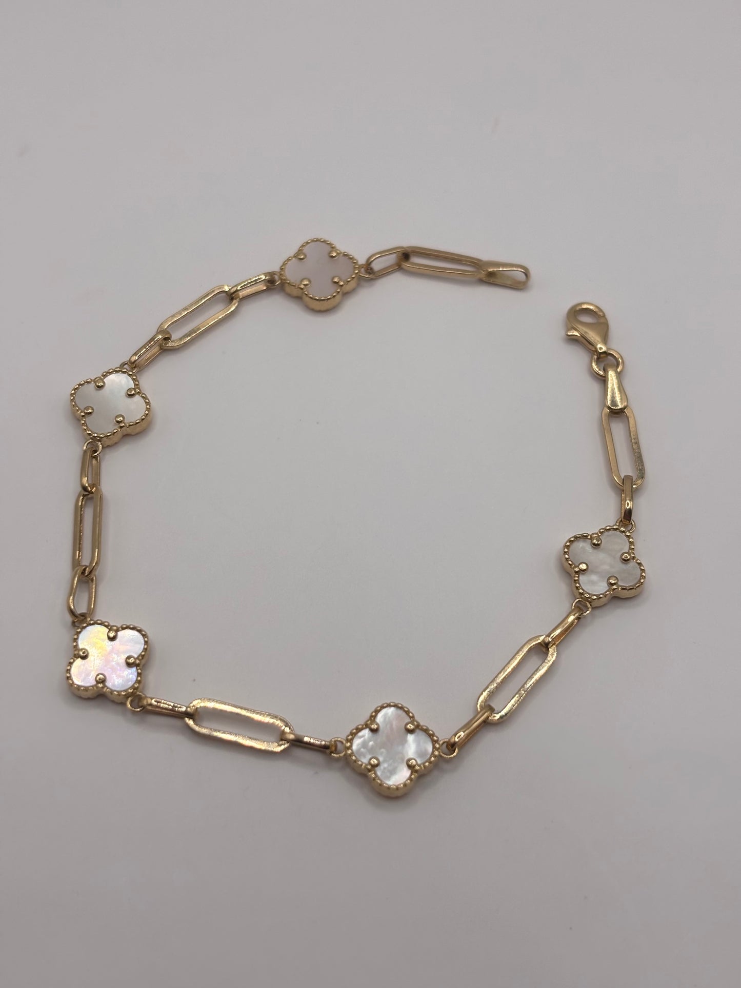 Paperclip mother of pears bracelet 14k