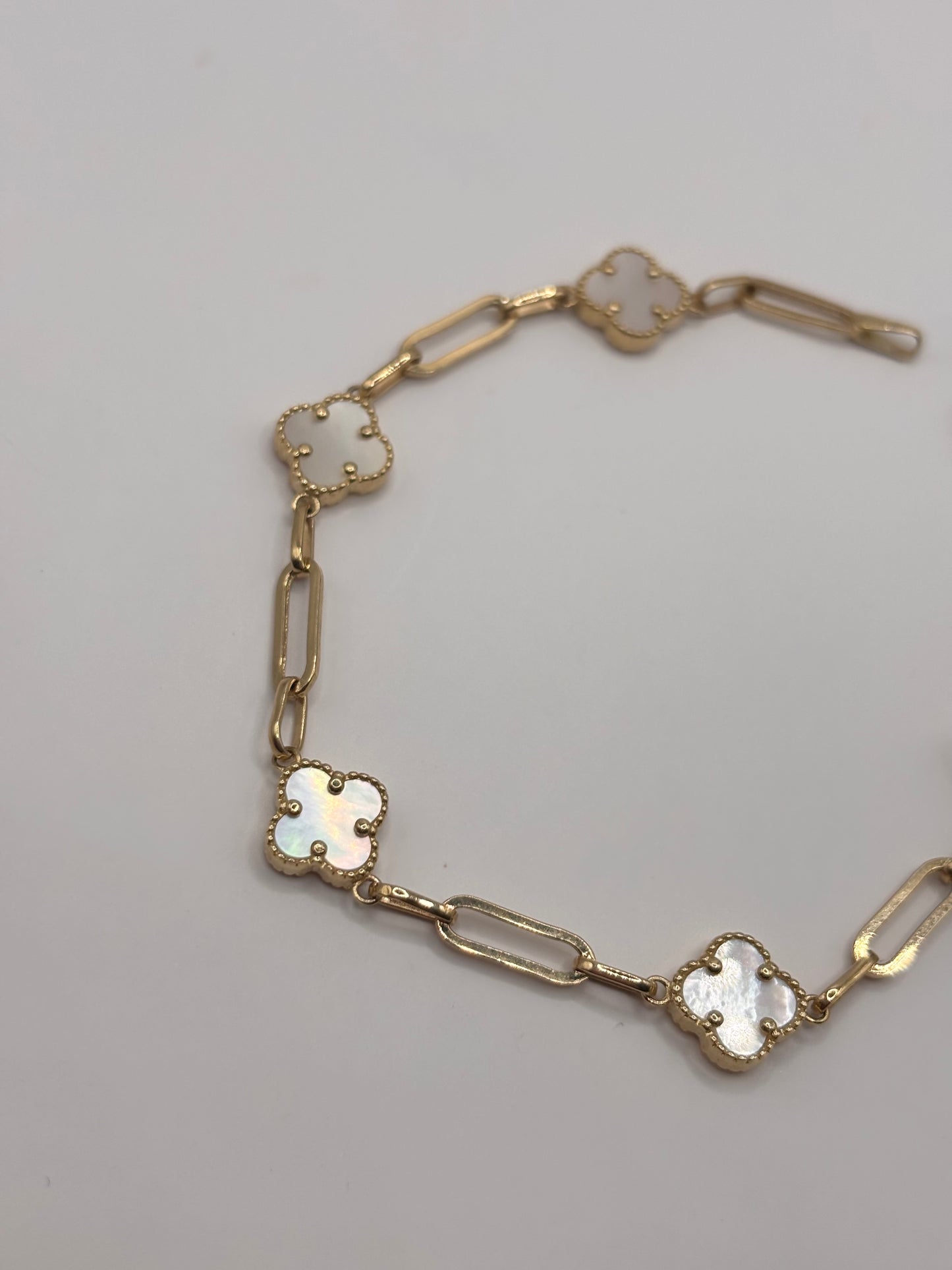 Paperclip mother of pears bracelet 14k