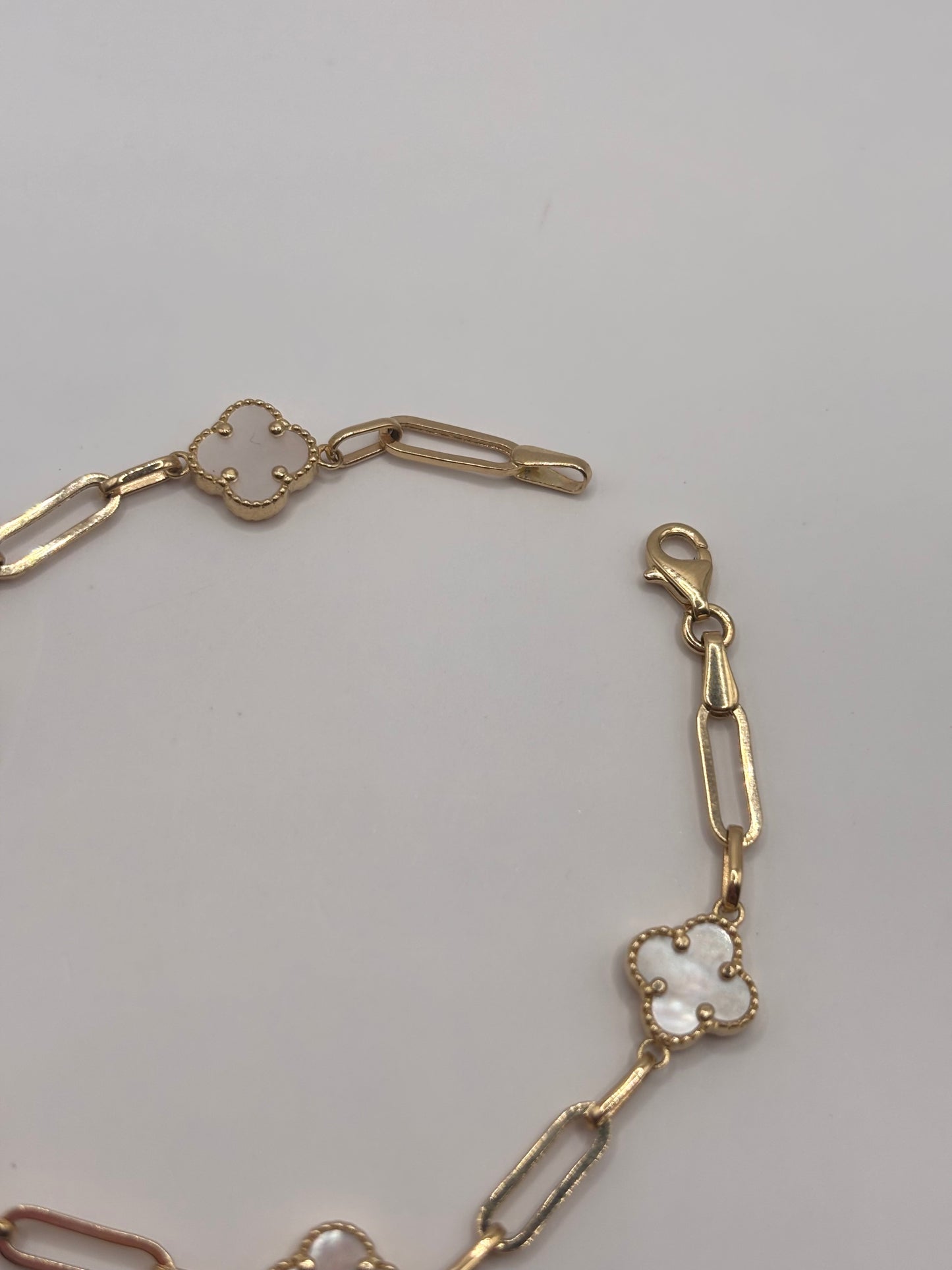Paperclip mother of pears bracelet 14k