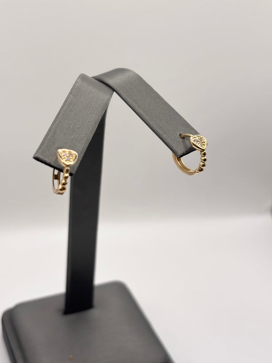 14k small huggies with heart