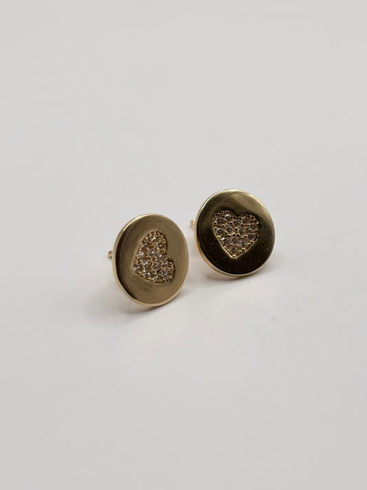14k studs earrings round with heart