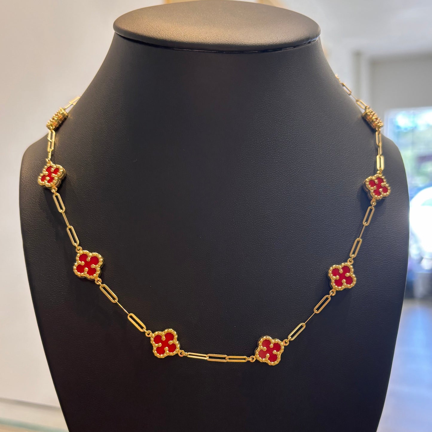 Red flower necklace 14k
